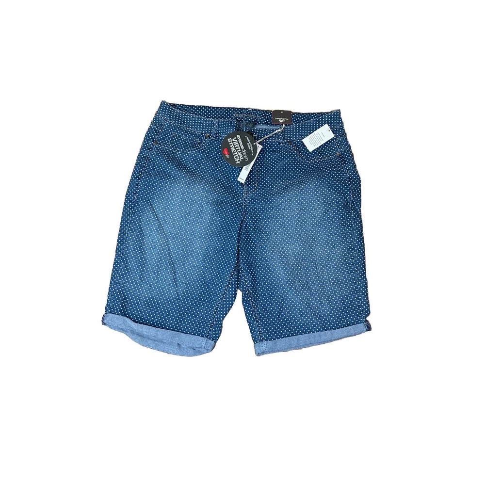 Avenue Denim‎ Virtual Stretch Woman’s Blue/ White Polka Dot Jean Shorts Size 20